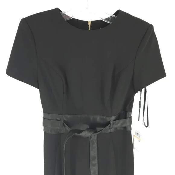 Calvin Klein Crepe Short Sheath Dress Faux Leather Belt Professional Workwear 2 - Picture 2 of 16
